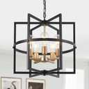 QMNHAU 19'' Black and Gold Chandeliers for Dining Room, 5Light Modern Farmhouse Industrical Pendant Light Fixture Rustic Geometric Hanging Chandelier for Kitchen Island Entryway Hallway Foyer