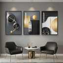 Large Framed Modern Elegant Wall Art for Living Room, 3 Piece Contemporary Luxury Prints Paintings, Black and Gold Abstract Geometric Pictures for Bedroom Entryway Home Office Wall Decor 24x36 In, 24" W x 36" H x 3Pcs