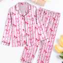 Sylfairy Girls Pajamas Silk PJS Set Satin Sleepwear Long Sleeve Jammies for Kids Button-Down Nightwear Loungewear 8Y (Pink)