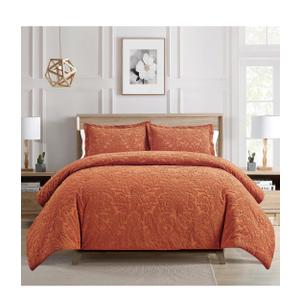 Sunshine Nicole Velvet Jacquard Comforter Set, Velvet Jacquard Face and Brushed Solid Microfiber Reverse, with Light Weight Soft Poly Fill, 3 Pieces Terracotta, Queen