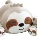 TOYSYM Sloth Stuffed Animal Cute Sloth Plush Pillow with 4 Baby Plushies in Her Tummy, Soft Cotton Stuffed Animals Toy Gifts for Kids