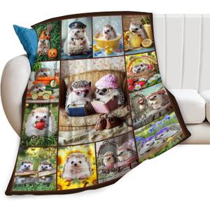 Hedgehog Blanket, Hedgehogs Throw Blankets, Hedgehog Gifts for Boys Girls Women Men Lover Adult Cozy Fleece Flannel Bedding Stuff Animal Plush for Couch Sofa Bed 50"X40"