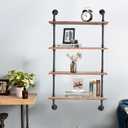 Industrial Pipe Shelving, 24inch Pipe Shelves with Wood Planks, 4 Tier Floating Shelves Wall Mounted Steampunk Real Wood Book Shelves, Retro Rustic Industrial Shelf for Bar Kitchen Living Room