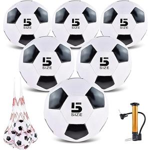6 Pack Classic deflated Soccer Balls Size 3/4/5 with Pump and Mesh Bag for Indoor Outdoor Lawn Game Training Practice Bulk Sport Gift for Teens Adults