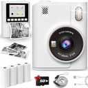 Instant Print Camera for Kids, 1080P Instant Digital Print Cameras for Toddler, Portable Toy for 4 5 6 7 8 9 10 Year Old Girl, Christmas Birthday Gifts for Girls Boys with SD Card White