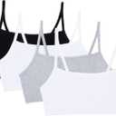 Fruit of the Loom Women's Spaghetti Strap Cotton Pullover Sports Bra Value Pack (Size 34, Black/White/White/Heather Grey 4-pack)