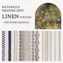 Nave Blue Boho Shower Curtain for Bathroom,Beige Linen with Striped Print and Twine-Inspired Woven Center,72" W x 72" L