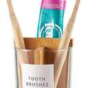 Glass Toothbrush and Toothpaste Holder with Bamboo Divider for Bathroom Countertop, Toothbrush Organizer Stand for Bathroom Vanity Countertops - 1 Pack