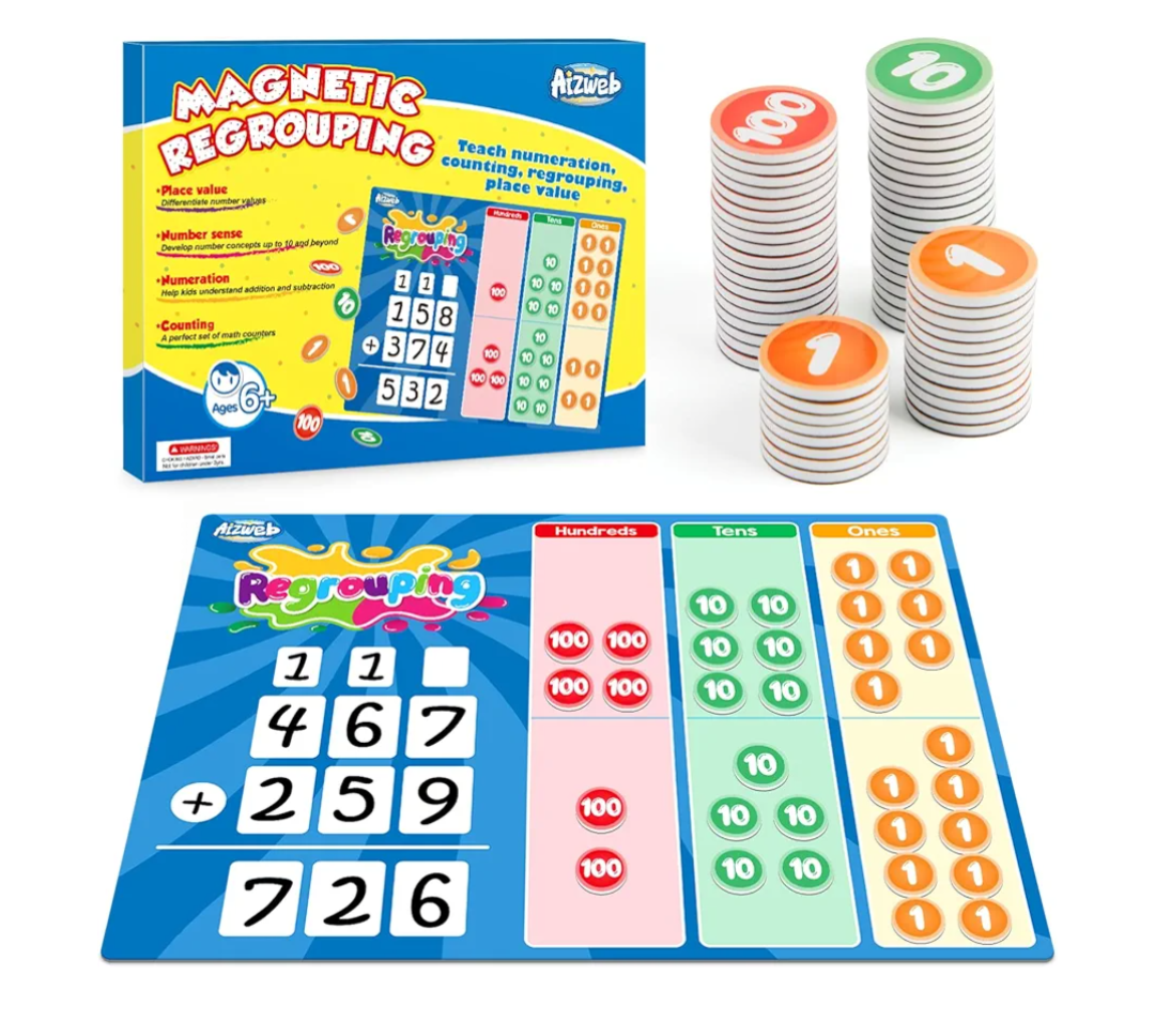 Place Value Magnetic Regrouping Base Ten, Addition and Subtraction Math Manipulatives, Classroom Must Haves for 1st 2nd 3rd Grader, Math Tutoring Supplies for Classroom Homeschool Small Group