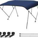 Naviskin 10 Optional Colors Available 3-4 Bow 13 Different Size Bimini Top Cover Includes Mounting Hardwares,Storage Boot with 1 Inch Aluminum Frame (Navy Blue)
