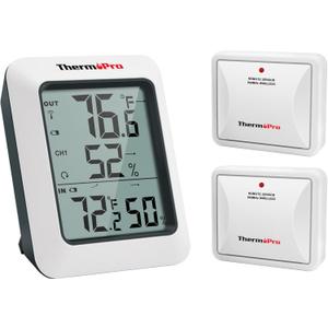 ThermoPro TP60-2 Digital Hygrometer Indoor Outdoor Thermometer Wireless Temperature and Humidity Gauge Monitor Room Thermometer with 500ft/150m Range Humidity Meter (White-2 Sensor)