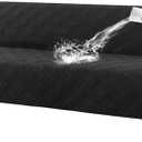H.VERSAILTEX 100% Waterproof Futon Slipcovers Reversible Couch Cover Armless Futon Covers Slipcover Furniture Protector with Adjustable Elastic Strap Non-Slip Pets Covers, BLACK