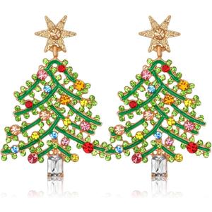 DTOFOOT Christmas Enamel Earrings, Christmas Tree Sparkly Crystal Stud Earrings Beaded Xmas Dangle Earrings for Costume Party Earrings Holiday Festive Jewelry