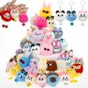 Equsion 48 Pcs Kawaii Keychains Bulk Cute Plush Keychains Fluffy Pompoms Balls with Tassels and Keyrings Key Chain Kawaii Party Favors for Birthday Goodie Bags Piata Prizes(Funny)
