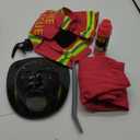 Kosgraiy Firefighter Costume for Kids, Red Fireman Costume for Boy and Girl, Kids Fire Chief Outfit, Halloween, 9pcs, Size M for Children 4-6Years