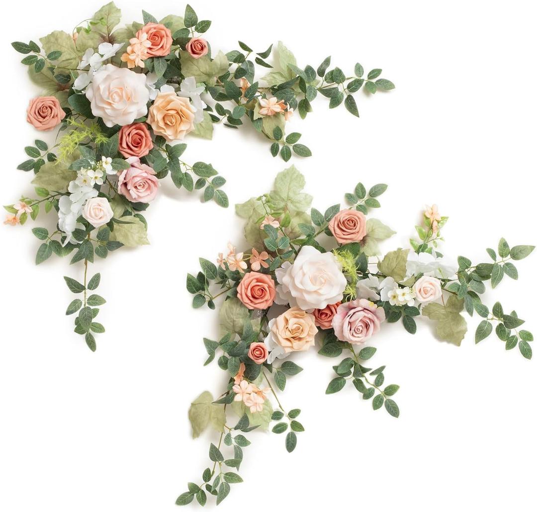 Ling's moment 2PCS Blush Pink Artificial Floral Swags Centerpieces Wedding Arch Flowers Garland Greenery Arrangements for Sweetheart/Head Table Easel Wall Entryway Board Backdrop Decor