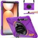 BRAECN for Samsung Galaxy Tab S10+ Plus/S9+/S9 FE + /S8+ Plus/S7 +Plus /S7 FE 12.4 Inch,Heavy Duty Shockproof Case with S Pen Holder&360 Rotating Hand Strap/Kickstand/Shoulder Strap -Purple
