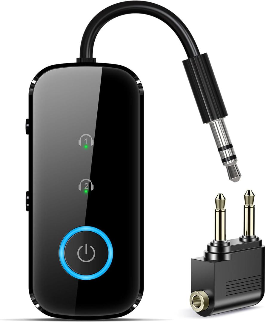 Premium Pro Bluetooth 5.4 Transmitter Receiver,Airplane Audio Adapter,Wireless Transmitter for TV/Travel Flight,Airline,Gym.Compatible with 2 AirPods/Headphones,Bluetooth Receiver for Car/Home Stereo (Black)