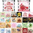 2 Pcs Seasonal Holiday Throw Pillow Cover 18 x 18 Inch, with 24 Interchangeable Pillow Panels, Valentine's Day Pillowcase Square Canvas Pillowcases for Home Office Farmhouse Couch Sofa Decor