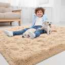Shag Area Rug for Bedroom, 4x6 Feet Fluffy Rugs for Girls Boy's Bed Bedside, Plush Carpet with Non-Slip Bottom for Living Room Office Dorm Nursery Room, Beige