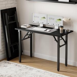 Frylr Small Folding Computer Desk Portable 43.3 Inch Foldable Laptop Table, Collapsible and Compact for Easy Storage and Fast Setup, Lightweight for Small Spaces, Craft and Study Use, Dark Oak, 43.3 x 19.7 Inch