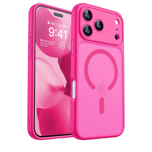 CANSHN Magnetic Compatible with iPhone 17 Pro Max Case, Upgraded [Full Camera Protection] [Compatible with Magsafe] [Translucent Matte] Shockproof Protective Phone Cover 6.9 Inch - Hot Pink
