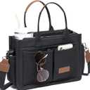 Canvas Tote Bag for Women,Women's Bags Crossbody Bags Work Laptop Tote Bag Large Handbags Purse for Travel Nurse Teacher (New Upgrade Black With Compartments and Inner Cup Holders)