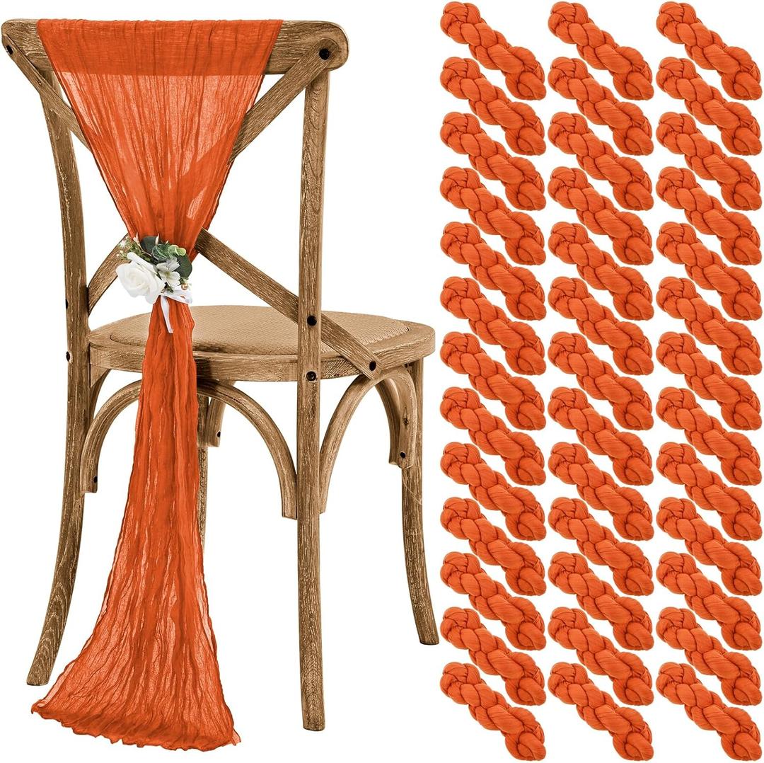 Teruntrue Cheesecloth Chair Sashes Aisle Decorations 50 Packs, Chair Decorative Chair Cover Chair Sashes 70 Inch for Wedding Reception Party Hotel Decoration(Burnt Orange)