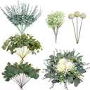 103 Pcs Mixed Artificial Eucalyptus Stems with Baby's Breath, 5 Kinds Faux Greenery Stems Bulk for Wedding DIY Bouquets, Realistic Silk Silver Dollar Eucalyptus Leaves for Vase, Home & Party Decor