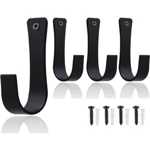 The Metal Magician Set of 4 Coat Hooks Wall Mounted Wrought Iron Hanger Farmhouse Rustic Key Holder Towel, Handbags, Hat Hanging Perfect for Bathroom, Kitchen, Living Room (Black)