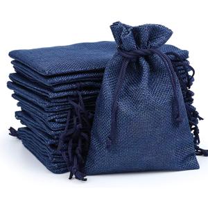 Naler 24pcs 3.9 x 5.5 Inch Burlap Bags with Drawstrings, Linen Gift Bags Jewelry Pouches Sacks for Wedding, Party Favors, DIY Craft, Presents (Navy Blue)