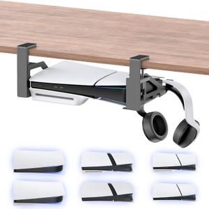 Kosker NoDrill PS5/Slim/Pro Under Desk Mount, Metal Under Desk PS 5 Mount for PS5 Slim Digital & Disc, PS 5 Holder Under Desk with Clamp, Screw and EVA Foam for PS 5/Slim/Pro Digital Console