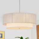 Rattan Farmhouse Chandeliers, Rattan Pendant Light Fixture, Boho Light Fixtures for Bedroom Dining Room Foyer Kitchen Hallway | Fabric Shade | Bulbs Not Included | White, 18inch