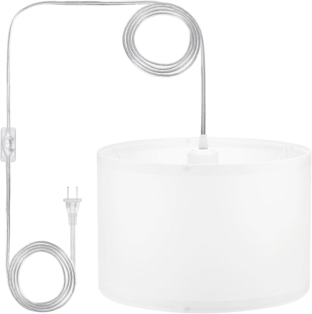 PATIKIL Plug in Pendant Light, 15Ft Rope Cord Hanging Lamp Fixture with ON/Off Switch, Fabric Shade E26/E27 Bulb Socket for Bedroom Kitchen Living Room, White