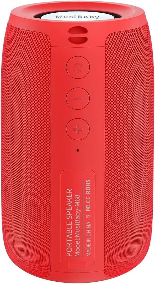 Musibaby M68 Portable Bluetooth Speaker, Bluetooth Speakers Wireless with Deep Bass, Small Waterproof Speaker for Home and Outdoor Use, Dual Pairing, FM Radio, USB/AUX Input, 24H Playtime(Pure Red)