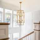 8-Light Gold Chandelier, Modern Foyer Lighting Fixtures, 31.5" Farmhouse Lantern Pendant Light, Industrial Large Chandeliers for High Ceilings, for Living Room,Staircase,Hallway