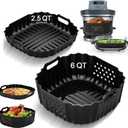 Air Fryer Accessories Silicone Liners for Ninja Crispi Pro AS101CY/AS101DG/AS101LG, Big Liner for 6 QT Glass Container & Small Liner for 2.5 QT Glass Container, 2 Pcs Reusable Non-Stick Accessories