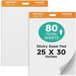 40Sheets/Pad Sticky Easel Pad, 25 x 30 Inches Chart Paper, 2 Pads Anchor Chart Paper for Teachers, Classrooms, Students, and Office Use, Large Sticky Notes for Wall, Whiteboards, Cabinets