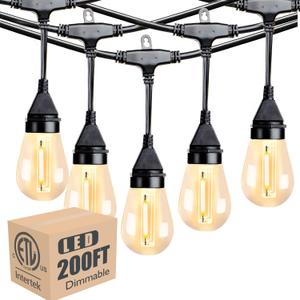 Lightdot 200 FT (2x100FT) Outdoor Led Patio Lights, ETL Listed Led String Lights with Shatterproof Edison Vitage Bulbs, Commercial Grade Hanging Light for Patio Cafe Bistro Backyard