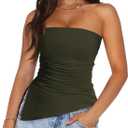 PRETTYGARDEN Tube Tops for Women Trendy Summer 2026 Spring Fashion Going Out Y2K Clothes Asymmetrical Ruched Strapless Shirts (Green)