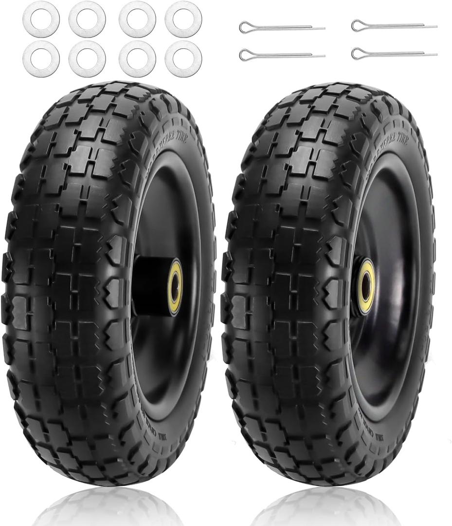 Cenipar 13" Flat-Free Tire and Wheel for 13"Garden Cart Tire Replacement with 5/8" Axle Borehole, 2.1" Offset Hub, 3.15" Wide Tires Used for Wheelbarrow Garden Cart and Trolleys, 2-Pack