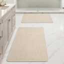 MIULEE Set of 2 Ultra Thin Bathroom Rugs, Rubber Bath Mats for Bathroom Non Slip, Quick Dry Absorbent Bath Rug Machine Washable, Fit Under Door, Shower, Sink, Home Decor, Light Beige, 17"x27"+20"x32"