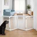 Dog Gate Indoor, Freestanding Dog Fence for The House, Doorways, Hallways or Stairs, Pet Gate Foldable Wooden, Expandable 32" Height 4 Panels, White, Size: 【4 Panels】80‘’w x 32''h