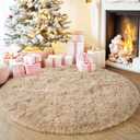 Quntue 4'x4' Beige Round Rug for Bedroom, Ultra Soft Fluffy Circle Rug for Kids Girls Boys Room, Cute Shag Rugs for Living Room Playroom Tent Castle Home Decor Rug