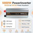5000 watt Power Inverter DC 12V to AC 110V/120V Converter,10000w Peak.Comes with LCD Display,Wireless Controller,3AC outlets,USB,Hardwire Terminal,Suitable for Camping,Off-Grid Solar Inverter Systems