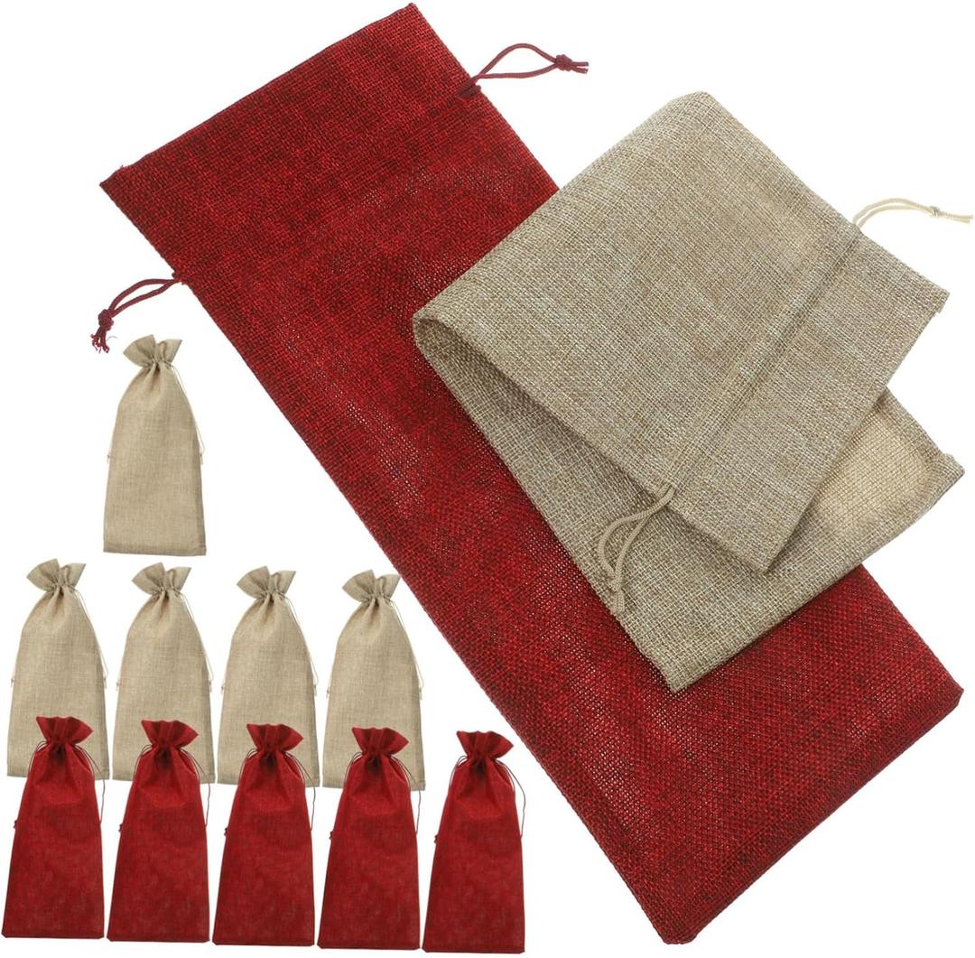 Beaupretty 12Pcs Reusable Wine Bottle Bags Drawstring Pouches and Natural Colors for Parties and Festivals Durable Imitation Wine Tote Bags