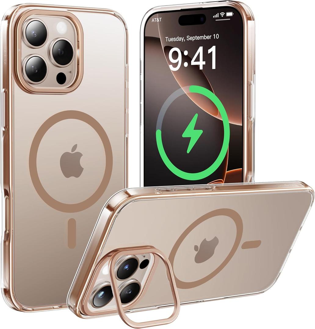 CASEKOO Desert Titanium for iPhone 16 Pro Case with Upgraded Lens Stand, Compatible with MagSafe, No.1 Anti-Yellow Tech, Military-Grade Protection, Magnetic Slim 16 Pro Case 6.3", Gold (for iPhone 16 Pro Case 6.3", Desert Titanium)
