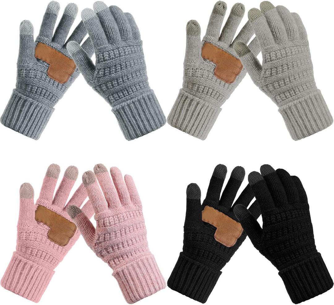 Geyoga 4 Pairs Women's Touchscreen Warm Winter Gloves Knit Thermal Glove with 3 Touch Screen Fingers for Women Cold Gifts