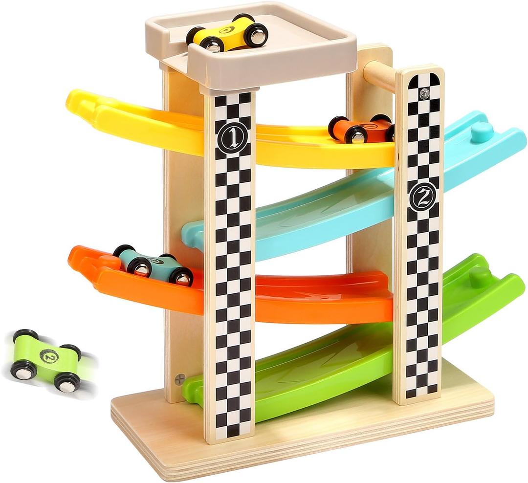 Toddler Toys for 1 2 Year Old Boy and Girl Gifts Wooden Race Track Car Ramp Racer with 4 Mini Car Toddler Toys for 1 2 Year Old Boy and Girl Gifts Wooden Race Track Car Ramp Racer with 4 Mini Car