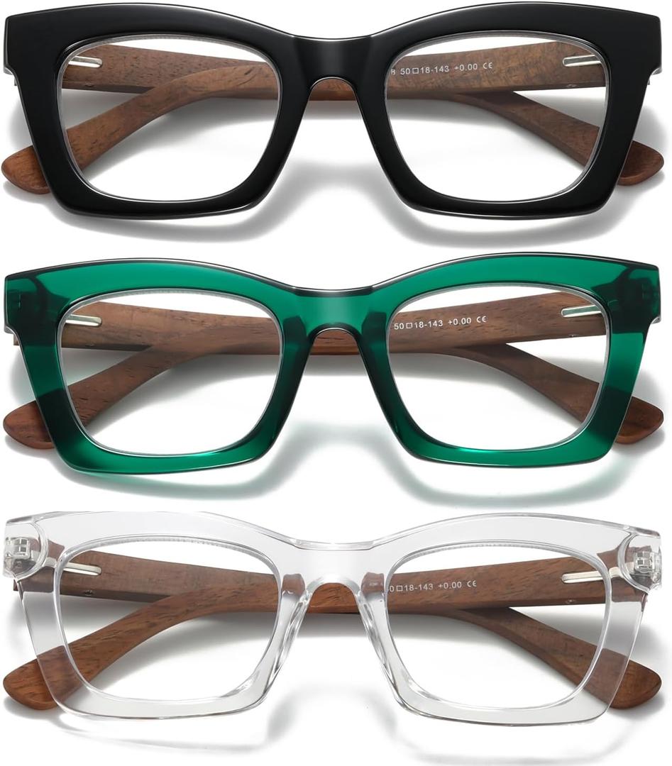 Hubeye Square Reading Glasses for Women Men Blue Light Blocking Computer Fashion Style Readers with Spring Hinge (Black+green+transparent)